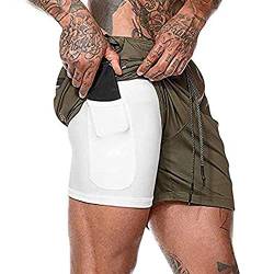 Ultra Dry Men's 2-in-1 Running Shorts Workout Training Short with Inner Compression Short and Zip Pocket - Green - X-Large von Ultra Dry