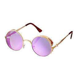 Ultra Gold mit Lila Gläsern Steampunk Sonnenbrille Retro Damen Herren Rund Rave Gothic Vintage Victorian Kupfer UV400 Schutz Metall Unisex von UltraByEasyPeasyStore