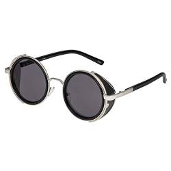 Ultra Silber Rahmen Grau Linsen Steampunk Sonnenbrille Retro Damen Herren Metall Rund Rave Gothic Vintage mit Scheuklappen UV400 Unisex von UltraByEasyPeasyStore