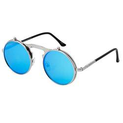 Ultra Silber mit Eisblauen Linsen Rundum Klapp-Steampunk Unisex-Sonnenbrille UV400 UVA UVB Schutz Retro Männer Frauen Brille Vintage von UltraByEasyPeasyStore