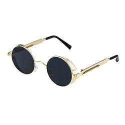 Ultra Steampunk Sonnenbrille Runde Sonnenbrille mit Seitenschirmen für Männer Frauen Cyber Goth Sonnenbrille Erwachsene Festival Sonnenbrille Steampunk Brille UV400 Sonnenschutz Kreisbrille Dampf von UltraByEasyPeasyStore