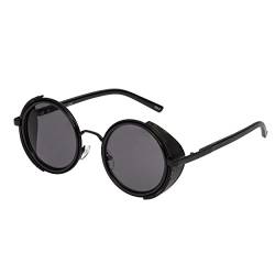 UltraByEasyPeasyStore Schwarz Steampunk Sonnenbrille Retro Damen Herren Metall Rund Rave Gothic Vintage mit Scheuklappen UV400 Unisex von UltraByEasyPeasyStore