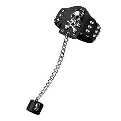 UltraByEasyPeasyStore Totenkopf mit Kette und Fingerclip Armband Leder Goth Steampunk Stil Armbänder Gothic Punk Cyber Emo Damen Herren Erwachsene Biker Rock Zubehör Manschette von UltraByEasyPeasyStore