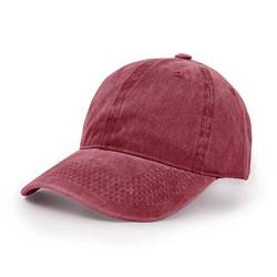 Baseballmütze, Waschbarer Stoff Baumwolle Verstellbarer Outdoor Sonnenhut Lässiger Unisex-Hip-Hop-Hut Hysteresenkappe Wein Rot von UltraKey