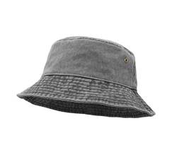 Eimer Hut, Breite Krempe Washed Denim Baumwolle Outdoor Sonnenhut Flat Top Cap zum Angeln Wandern Strandsport Grau von UltraKey