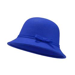 UltraKey Damen Filz Eimer Hut, verstellbare Vintage Bowler Wildleder Wollmütze mit Schleife Blau von UltraKey