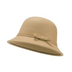 UltraKey Damen Filz Eimer Hut, verstellbare Vintage Bowler Wildleder Wollmütze mit Schleife Khaki von UltraKey