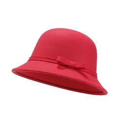 UltraKey Damen Filz Eimer Hut, verstellbare Vintage Bowler Wildleder Wollmütze mit Schleife Rot von UltraKey