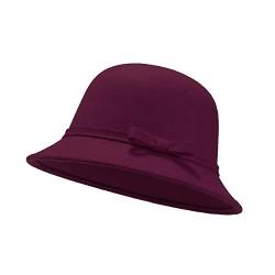 UltraKey Damen Filz Eimer Hut, verstellbare Vintage Bowler Wildleder Wollmütze mit Schleife Weinrot von UltraKey