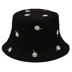 Umeepar Bestickte Fischerhut Reversible Sonnenhut Sommerhut Hut for Damen Herren (Daisy Black/Plain Black) von Umeepar