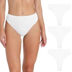 Damen Hohe Taille Baumwolle & Nylon Stretchy Sport Panties High Cut Atmungsaktive Unterwäsche (Regular & Plus Size), 3 weiße Tangas, 3XL von Umiehary