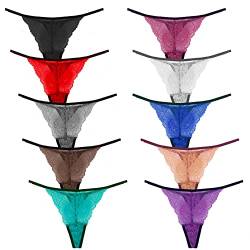 Umiehary 10 Stück niedrige Taille G-String Spitze atmungsaktiv T-Rücken Damen Tangas, 10 Strings in zufälligen Farben, M von Umiehary