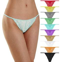 Umiehary 6 Stück Sexy Höschen niedrige Taille atmungsaktiv Stretch G String T Rücken Spitze Tangas, 10 Stück Stringtangas in zufälliger Farbe, XS von Umiehary