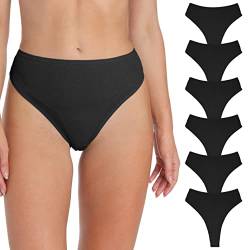 Umiehary Damen Hohe Taille Baumwolle & Nylon Stretchy Sport Panties High Cut Atmungsaktive Unterwäsche (Regular & Plus Size), 6 Blacks Tangas, 4XL von Umiehary