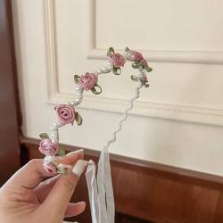 Stirnband, Haarschmuck für Frauen Mädchen, Mode Blumenmädchen Stirnbänder Haarband Blume Kopfbedeckung mit Perlenperlen, Rosa von Umiin