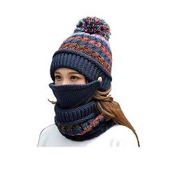 Umily Damen Mädchen Stricken Mütze Schal Maske Set weiche warme Fleece gefüttert Winter Ski Hut mit Pompom von Umily