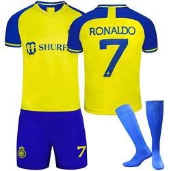 Umiquansome AL NASSR Fussball Trikot Kinder Set 22/23 No.7 Trikot für Kinder Fußball Trikot Heim/Auswärtstrikot Football Fußballtrikot Kinder, Shorts und Socken Fussball Set für Junge Herren Anzug von Umiquansome