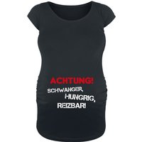 Umstandsmode T-Shirt - Achtung! Schwanger, Hungrig, Reizbar! - S bis XXL - für Damen - Größe L - schwarz von Umstandsmode