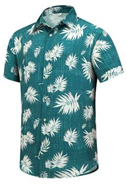 Unakisan Hawaii-Hemden mit Blumenmuster für Herren, tropisch, lässig, kurzärmelig, Knopfleiste, bedruckte Strandhemden, Blaue Blätter, XL von Unakisan