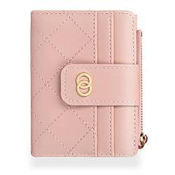 Unaone Kleine Geldbörse für Damen, Leder-Kartenhalter, Geldbörse mit Ausweisfenster und Münzfach mit Reißverschluss, Pink von Unaone