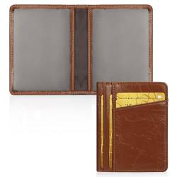 Unaone Schlanke minimalistische Brieftasche – Premium Crackle Leder Kartenhalter RFID Blocking Kartenetui mit 8 Kartenfächern und 2 Ausweisfenstern, Braun, Classic von Unaone