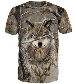 3D Druck Herren T-Shirt vorne und hinten Wolf Forest Männer T Shirt Camo Camouflage Gr. 56, grün von Unbekannt