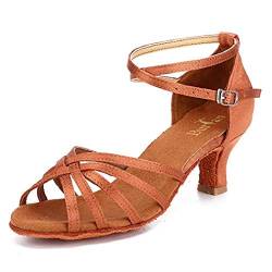 BURTAN Tanzschuhe, Satin mit Ledersohle, Kreuzgeflecht, Anti-Rutsch mit Schnalle, Highheels, Salsa, Tango Größen, Absatz: 5cm (37-23,5 cm, Beige) von Unbekannt