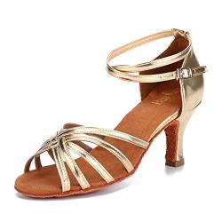 BURTAN Tanzschuhe, Satin mit Ledersohle, Kreuzgeflecht, Anti-Rutsch mit Schnalle, Highheels, Salsa, Tango Größen, Absatz: 7cm (Gold, Numeric_40) von Unbekannt