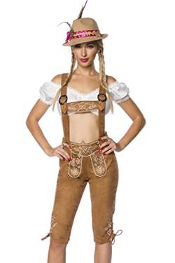 Braune Damen Trachtenkniebundhose mit Hosenträgern und Stickereien Velourlsederoptik Bayrische Latzkniebundhose Lederoptik abnehmbare Träger Oktoberfest S von Unbekannt