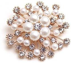 Brosche Perle – Blume rund Kristall Perle Brosche Brosche Schneeflocke Kreis Floral Brosche für Frauen von Unbekannt