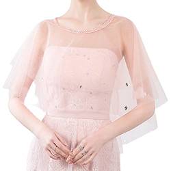 Capelets für Frauen Tüllschal Transparent Wraps Shrug für trägerloses Abendkleid Schulter Cover Up Spitze Hals Trim, rose, S/L von Unbekannt