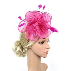 Damen Mädchen Hochzeit Royal Ascot Race Fascinatoren Top Hat Fascinator Hüte Kopfbedeckung Feder Blume Stirnband Cocktail Tee Party (Rosenrot) von Unbekannt