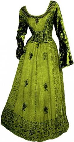Dark Dreams Gothic Mittelalter LARP Kleid mit Samt Bestickt Schnürung Freyja, Größe:Freesize, Farbe:antikgrün von Unbekannt