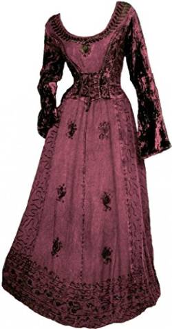 Dark Dreams Gothic Mittelalter LARP Kleid mit Samt Bestickt Schnürung Freyja, Größe:XXL, Farbe:cyclam von Unbekannt