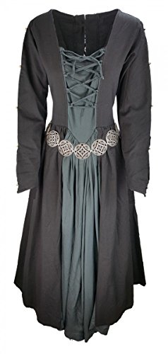 Dark Dreams Mittelalter Gothic Kleid Schnür Kleid mit Perlen Rückenschnürung Rhiannon, Größe:M, Farbe:schwarz/grau mit Gürtel von Unbekannt