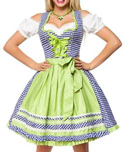 Dirndl Kleid Kostüm mit Herzausschnitt Schleife Schnürung und Schürze aus kariertem Stoff und Spitze Oktoberfest Dirndl blau/grün/weiß M von Unbekannt