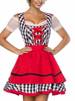 Dirndl Kleid Kostüm mit Schürze Minidirndl mit Karomuster und ausgestelltem Rockteil Oktoberfest Dirndl schwarz/weiß/rot S dunkel von Unbekannt