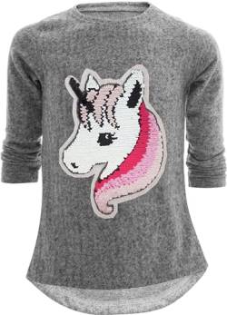 Einhorn Unicorn Pferd Mädchen Kinder Sweatshirt Pullover Wendepailletten Glitzer Bluse Langshirt Pulli (134-140, Einhorn 2 Grau) von Unbekannt