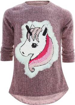 Einhorn Unicorn Pferd Mädchen Kinder Sweatshirt Pullover Wendepailletten Glitzer Bluse Langshirt Pulli (134-140, Einhorn 2 Rosa) von Unbekannt