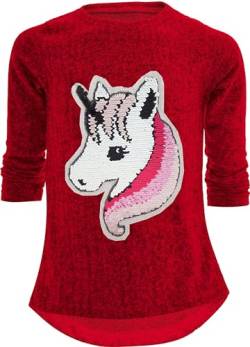 Einhorn Unicorn Pferd Mädchen Kinder Sweatshirt Pullover Wendepailletten Glitzer Bluse Langshirt Pulli (140-146, Pferd 1 Bordo) von Unbekannt