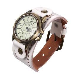 Générique Generic Armbanduhr Retro Vintage Casual Armbanduhr Leder für Damen – Weiß, Weiß, 25×4.3cm von Unbekannt