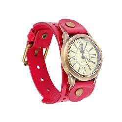 Générique Generic Armbanduhr Retro Vintage Casual Armbanduhr Leder für Damen – Weiß, rot, 25×4.3cm, Gurt von Unbekannt