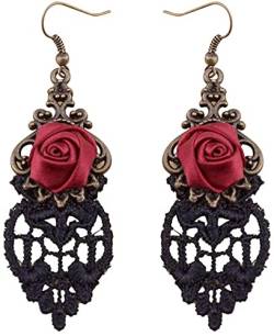 Générique Ohrringe Halloween Vintage Gothic Rot Rosa Blume Spitze Tropfen Haken Ohrringe Lassen Sie Ihre Schönheit mit diesen schönen Ohrringen blühen von Unbekannt