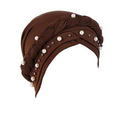 Herrenmode Haarband Frauen Perlenhut mit muslimischer Lässiges Haarband für Frauen Rasur Turban Wrap Mütze (Coffee3, Einheitsgröße3) von Unbekannt
