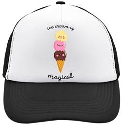 Ice Cream is Magical Three Cute Ice Cream Characters Mesh Back Trucker Cap Adjustable Snapback Hat Casu, Schwarz , Einheitsgröße von Unbekannt