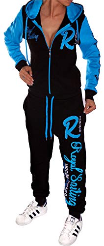 Jaylvis Damen Jogginganzug Trainingsanzug Sportanzug Hose Jacke Hausanzug A.Royal Sailing A.2255 Schwarz-Türkis 6XL 56 von Unbekannt