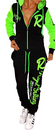 Jaylvis Damen Sportanzug Jogginganzug Trainingsanzug Fitness Anzug Zip Hausanzug A.Royal Sailing A.2255 Schwarz-Grün 4XL 52 von Unbekannt