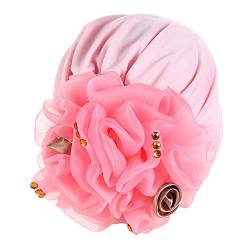 Lässiger Hut für Jungen Womens Solid Flowers Head Hat Cap Headwear Muslim Turban Cap Slouchy Headwear Kopftuch (Pink, One Size) von Unbekannt