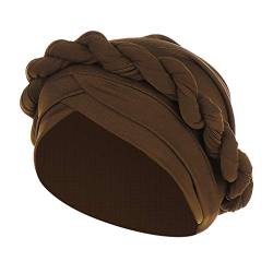 Männer Cap Lässiges Haarband für Frauen Outdoor-Haarband Mode Frauen Braid Hat Muslim Ruffle Cancer Turban Wrap (Coffee, One Size) von Unbekannt