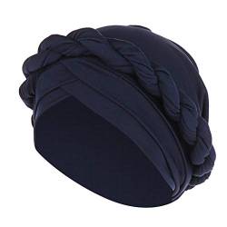 Männer Cap Lässiges Haarband für Frauen Outdoor-Haarband Mode Frauen Braid Hat Muslim Ruffle Cancer Turban Wrap (Navy, One Size) von Unbekannt